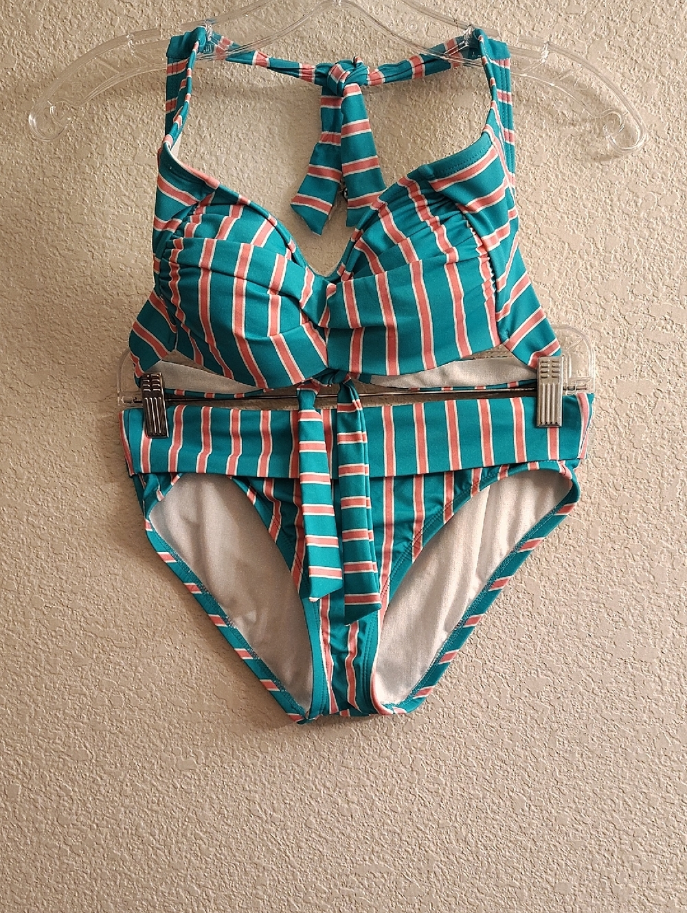 Draper James Y2K Women's Size XS  Green, Pink & White Striped Two-Piece Swimsuit